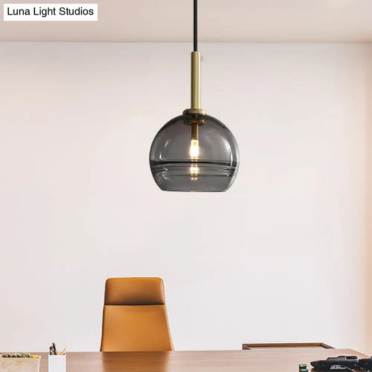 Modern Brass Pendant Lamp Kit With Clear/Smoke Gray Ruffle Glass Shade - 1 Light For Living Room