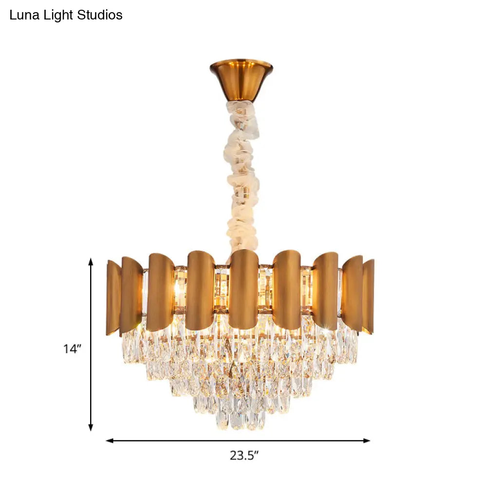 Modern Brass Pendant Lamp - Multi-Light Chandelier With Faceted Crystal