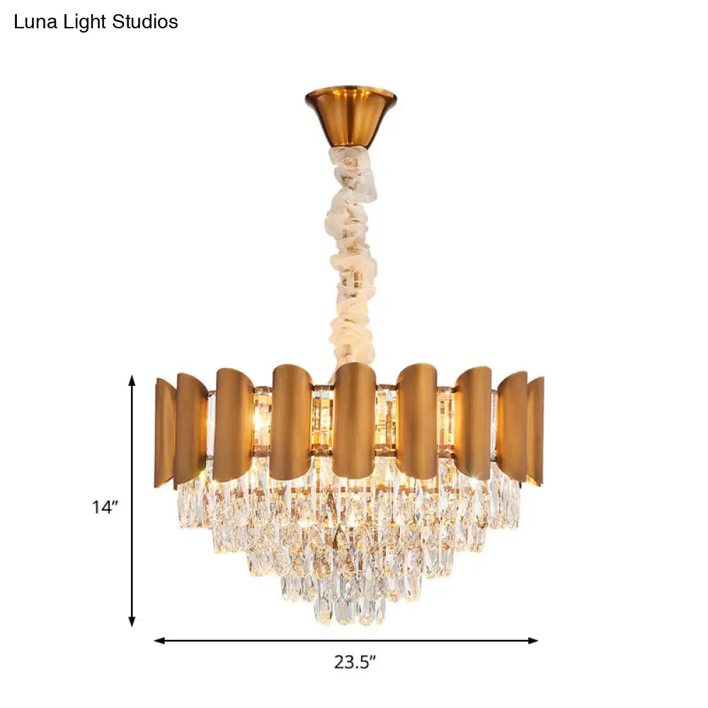 Modern Brass Metal Layered Pendant Lamp With Multi Light Chandelier And Faceted Crystal