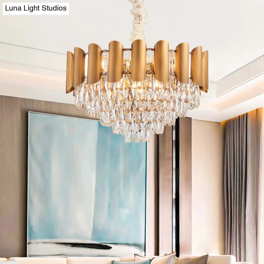 Modern Brass Pendant Lamp - Multi-Light Chandelier With Faceted Crystal