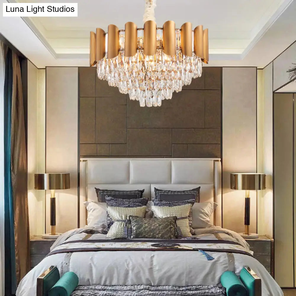 Modern Brass Pendant Lamp - Multi-Light Chandelier With Faceted Crystal