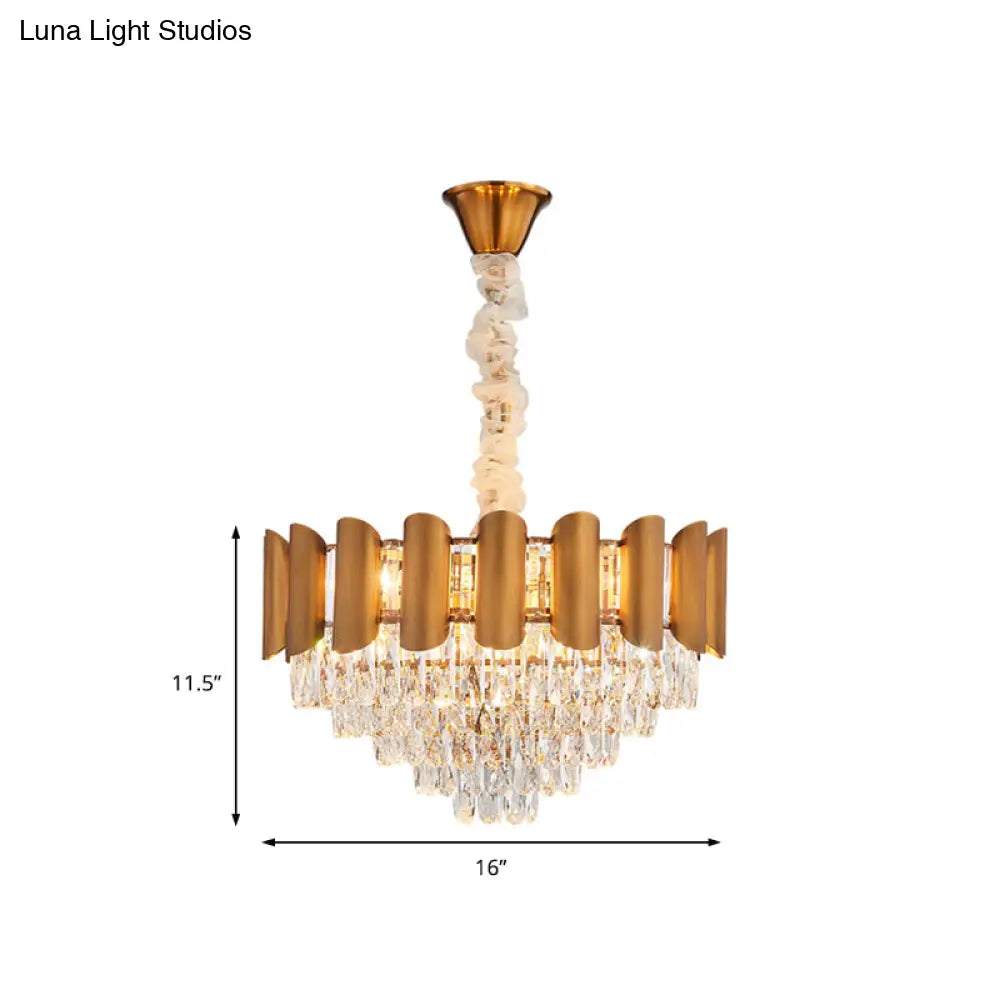 Modern Brass Metal Layered Pendant Lamp With Multi Light Chandelier And Faceted Crystal