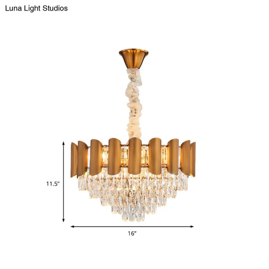 Modern Brass Metal Layered Pendant Lamp With Multi Light Chandelier And Faceted Crystal