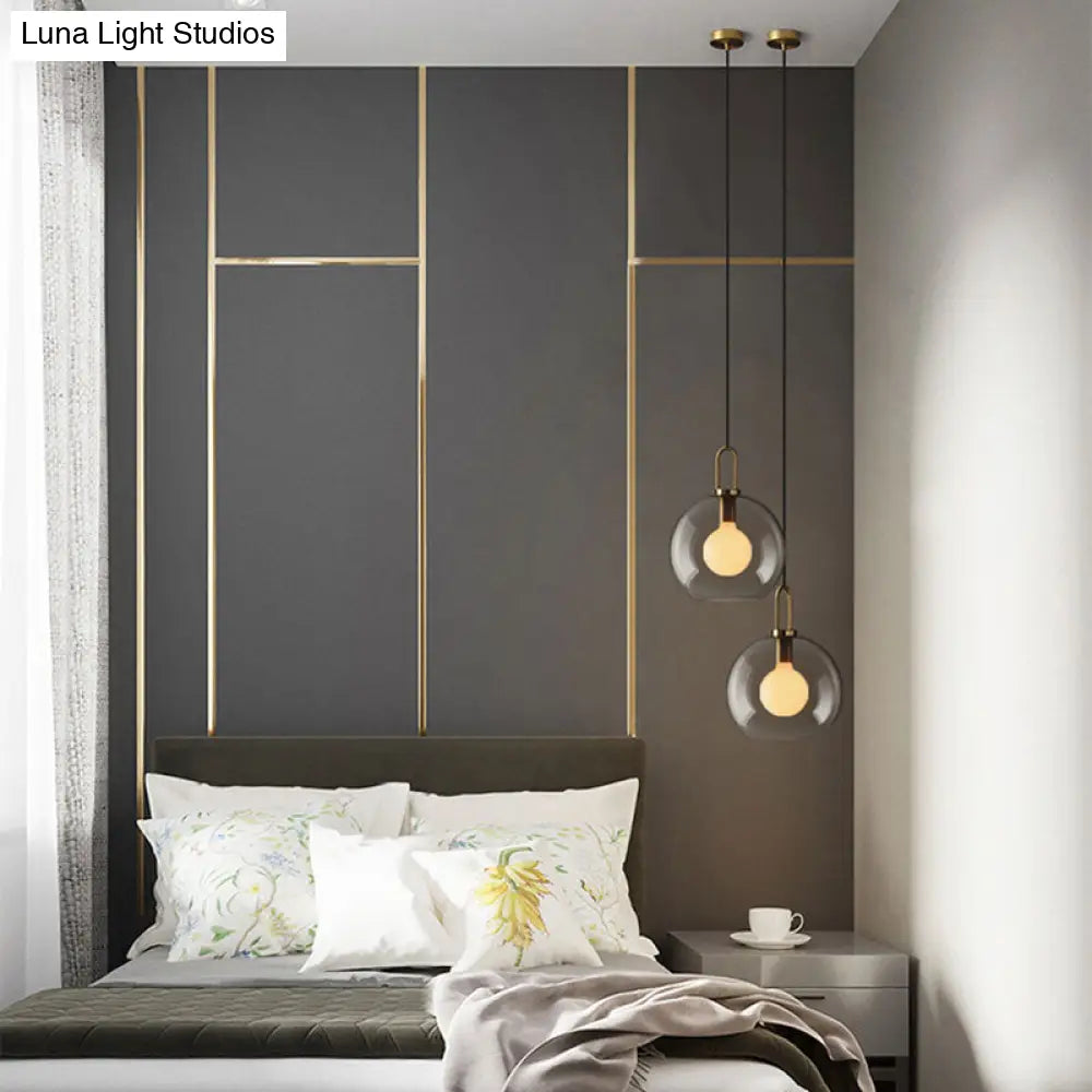 Modern Brass Pendant Lamp With Clear/Smoky Glass Shade - 1 Light 8’/10’/12’ Wide