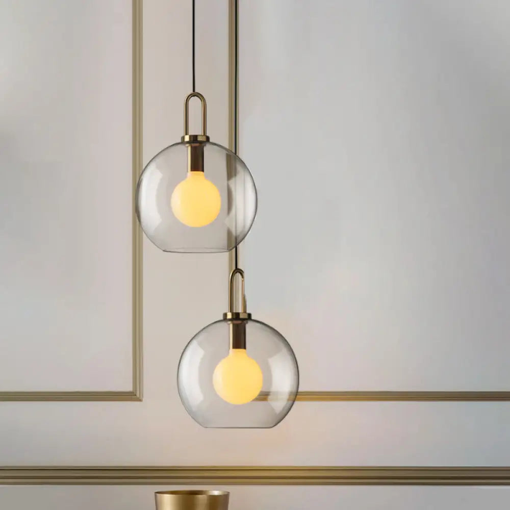 Modern Brass Pendant Lamp With Clear/Smoky Glass Shade - 1 Light 8’/10’/12’ Wide Clear / 8’