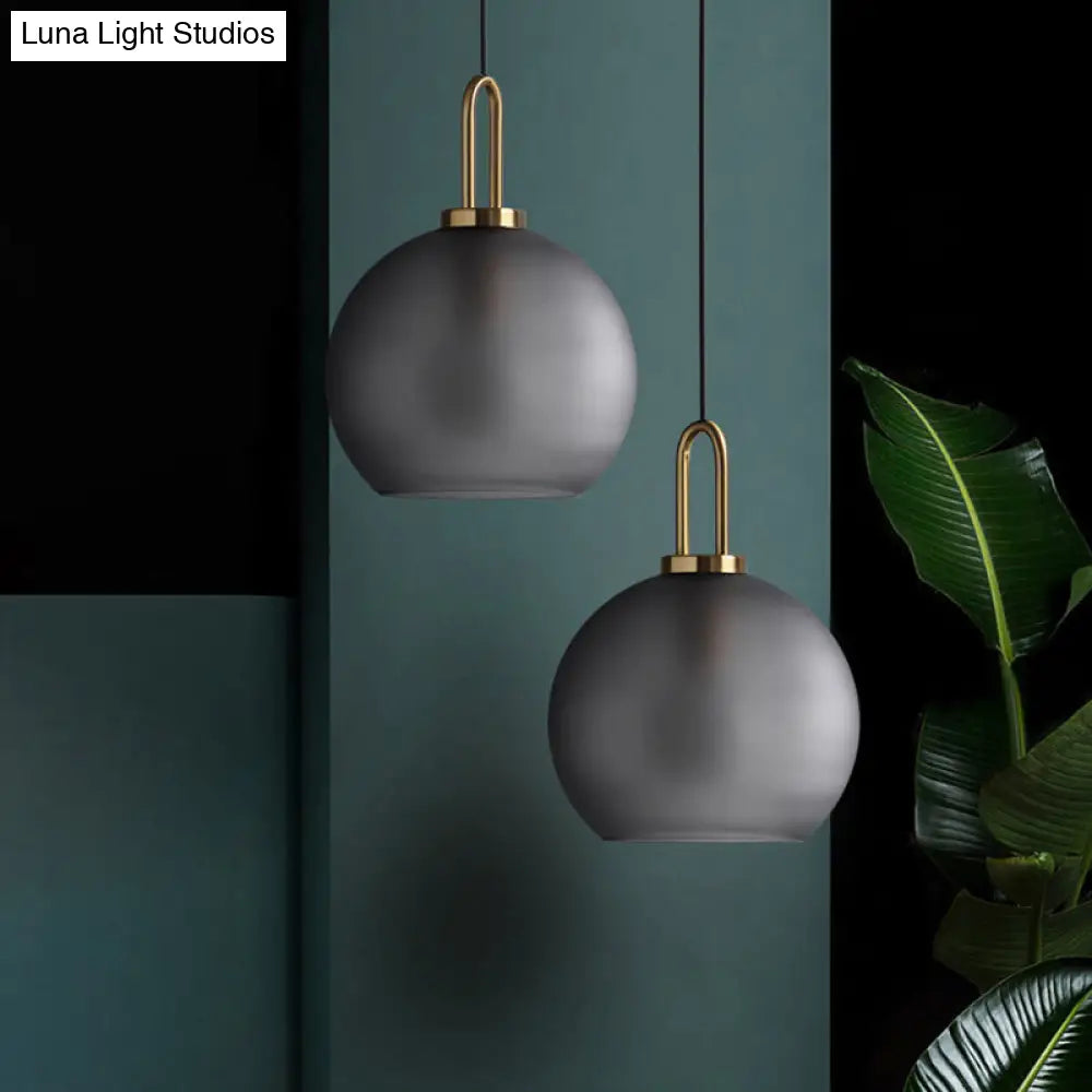 Modern Brass Living Room Pendant Lamp - Globe Clear/Smoky Glass Shade 1 Light 8/10/12 Wide Smoke