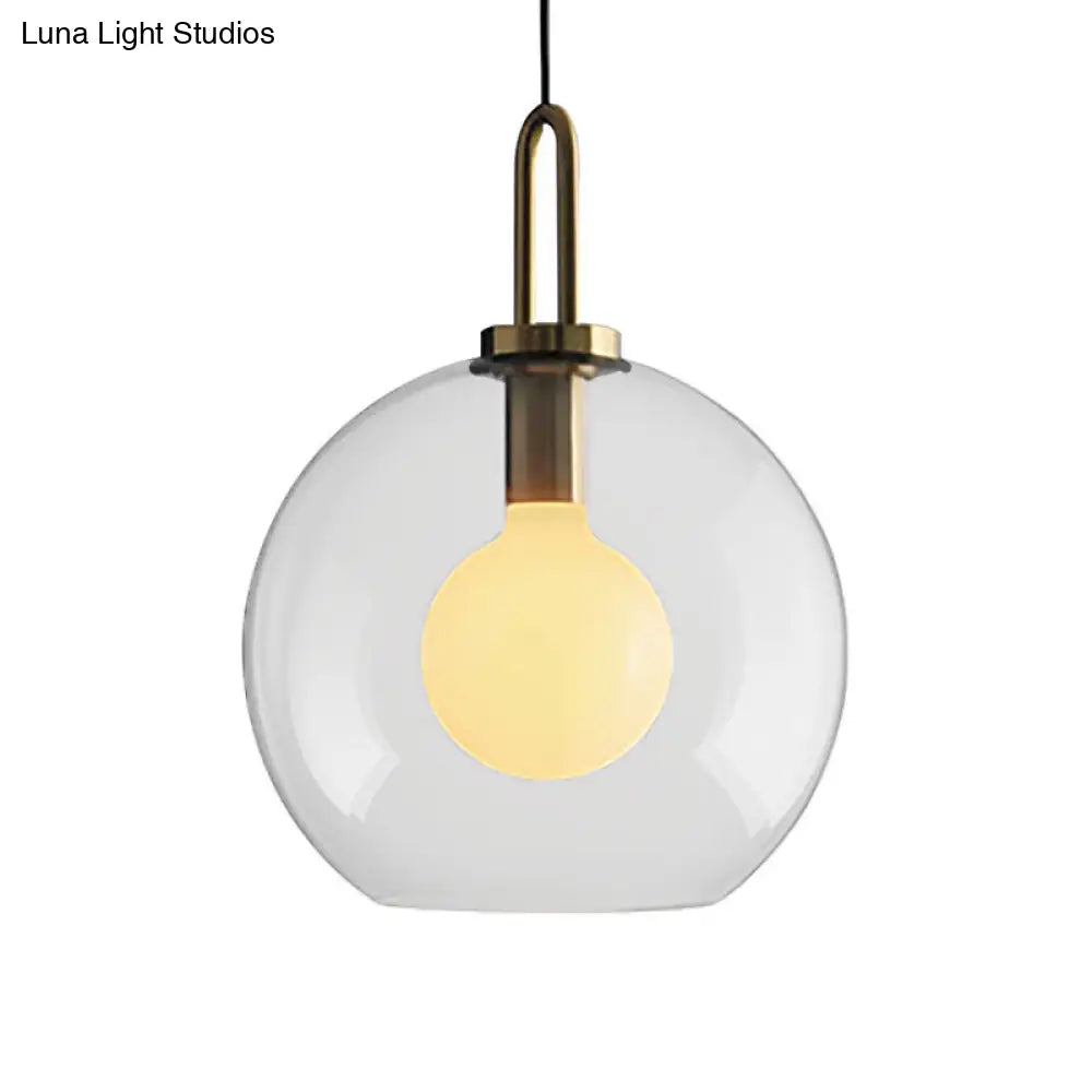 Modern Brass Living Room Pendant Lamp - Globe Clear/Smoky Glass Shade 1 Light 8/10/12 Wide