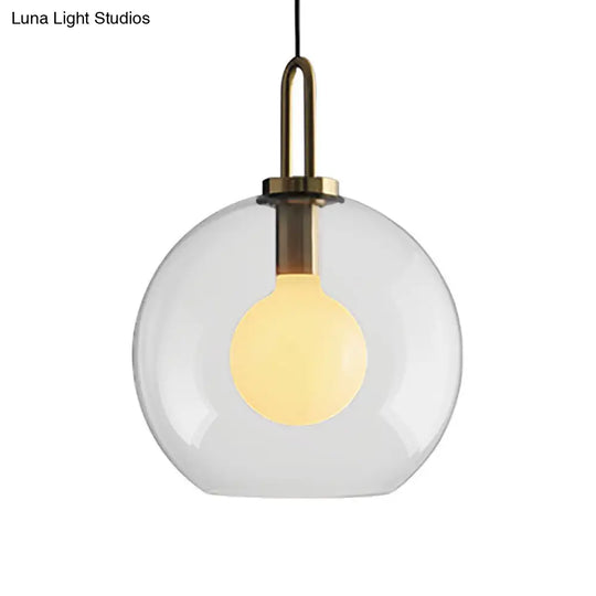 Modern Brass Living Room Pendant Lamp - Globe Clear/Smoky Glass Shade 1 Light 8/10/12 Wide