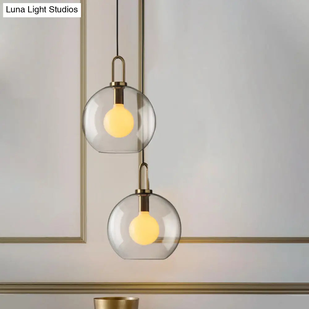 Modern Brass Living Room Pendant Lamp - Globe Clear/Smoky Glass Shade 1 Light 8/10/12 Wide Clear / 8