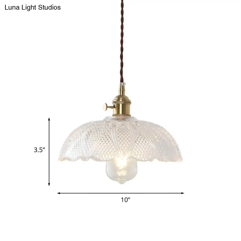 Modern Brass Pendant Lamp With Etched Prismatic Glass Dome For Living Room Lighting