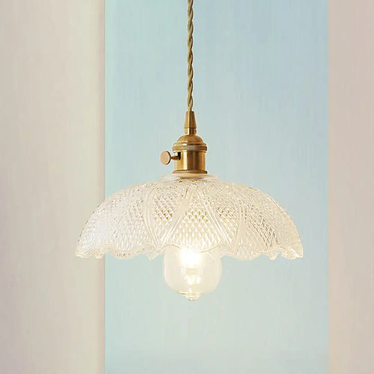 Modern Brass Pendant Lamp With Etched Prismatic Glass Dome For Living Room Lighting Clear