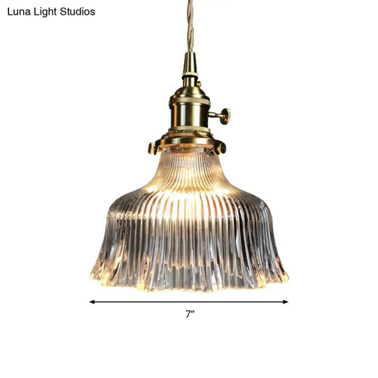 Modern Brass Pendant Lamp With Fluted Glass Shade - Perfect For Kitchen