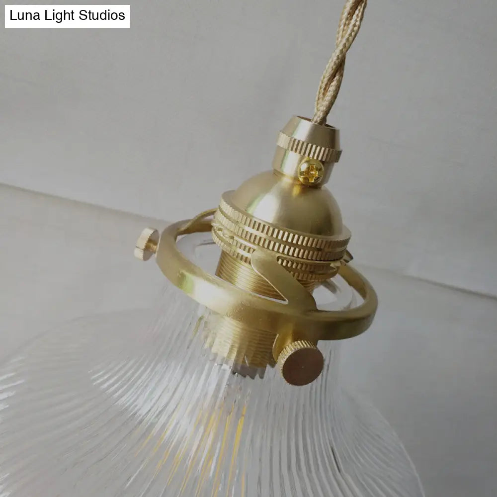 Modern Brass Pendant Lamp With Fluted Glass Shade - Perfect For Kitchen