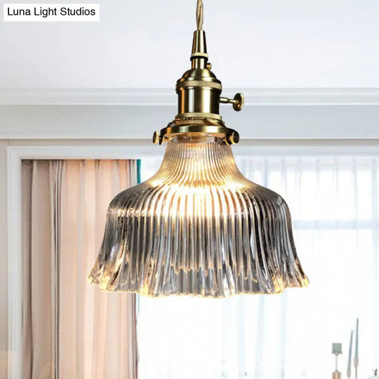 Fluted Glass Pendant Light With Brass Lamp Socket - Contemporary Kitchen Lighting

This Revised