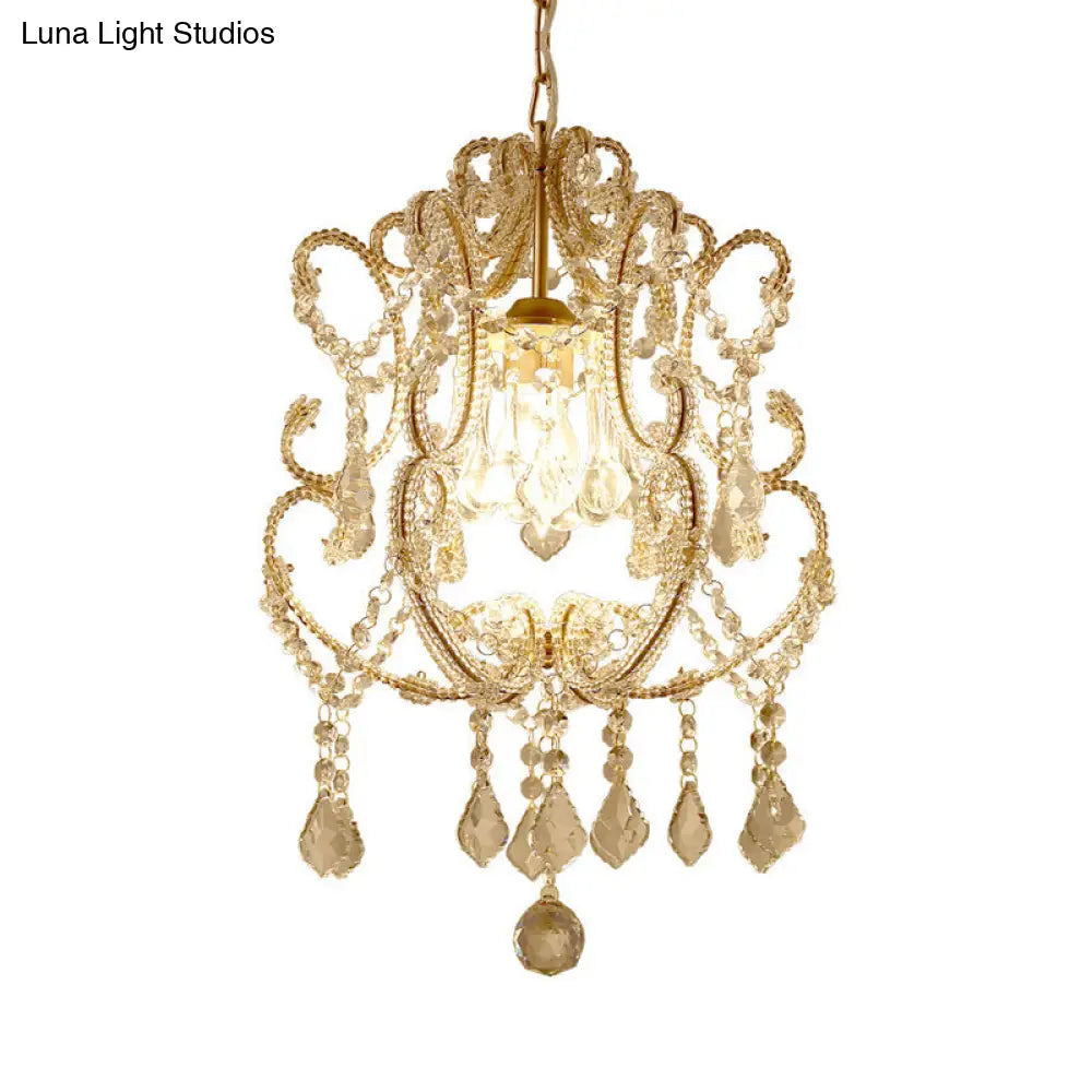 Modern Brass Pendant Lamp With Laser-Cut Design And Crystal Detail For Living Room Lighting