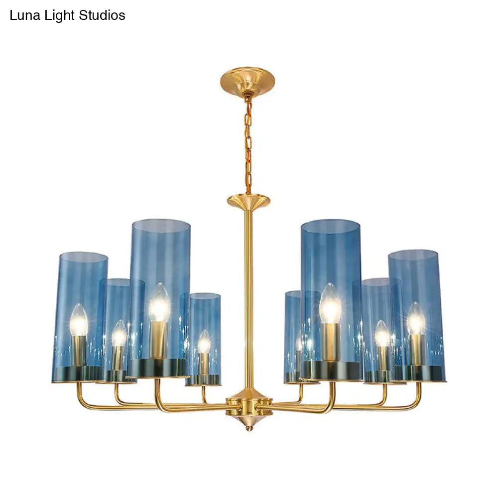 Modern Brass Pendant Light: Tubular Up Chandelier For Living Room - Glass Hanging Fixture