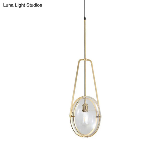 Contemporary Brass Oval Pendant Light With Clear Glass And Halberd Frame - 1-Light Ceiling Lamp