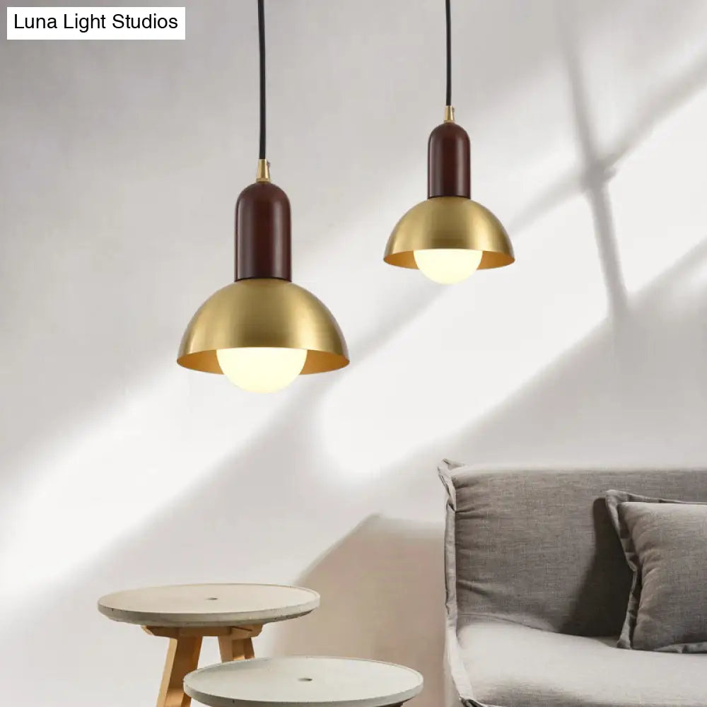 Modern Brass Pendant Light With Dome Shade - Single Postmodern Suspension Fixture For Living Room