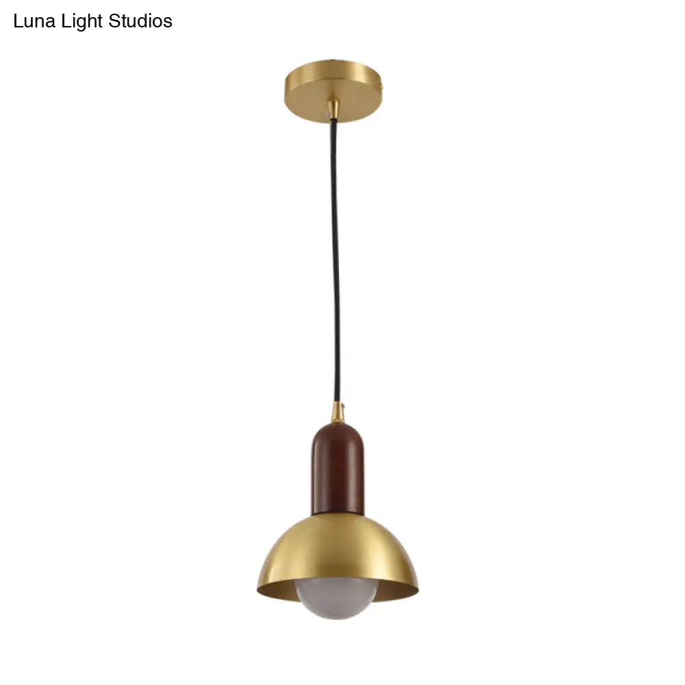 Modern Brass Pendant Light With Dome Shade - Single Postmodern Suspension Fixture For Living Room