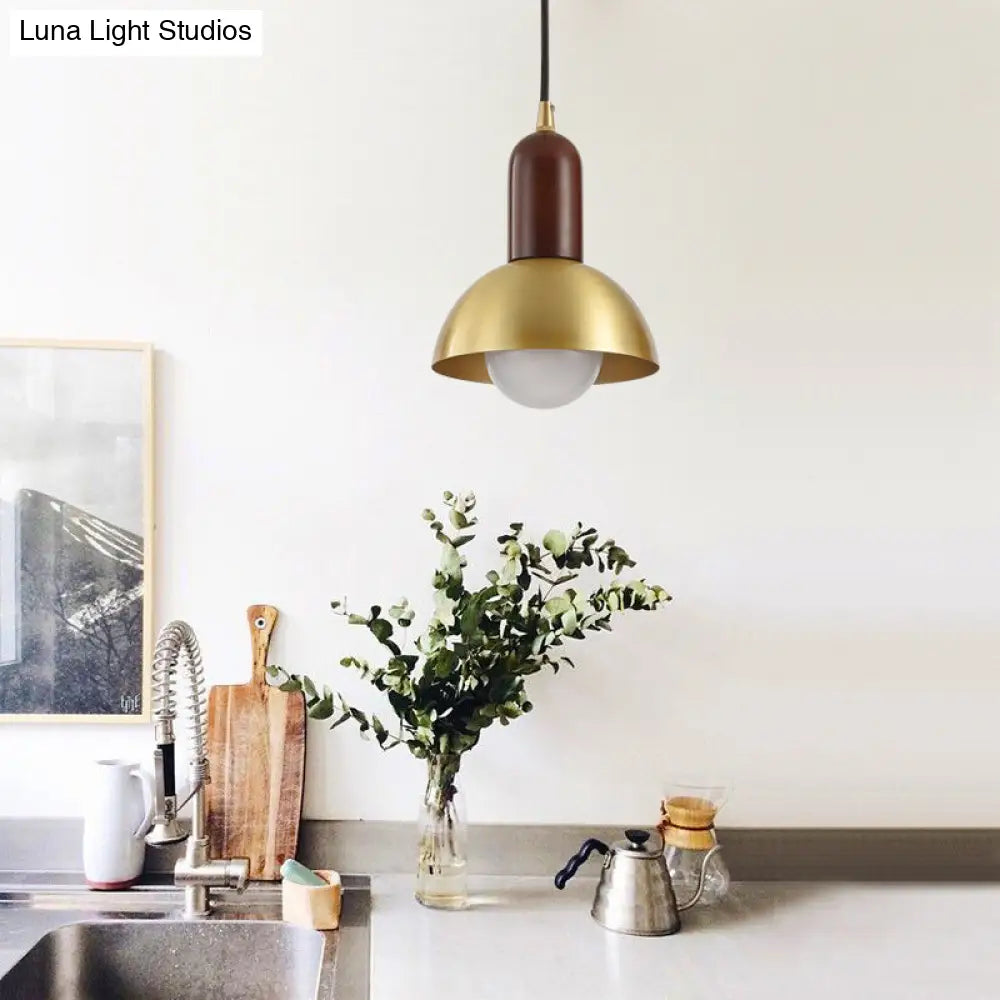 Postmodern Dome Pendant Light In Metallic Brass Finish For Living Room Suspension / Small