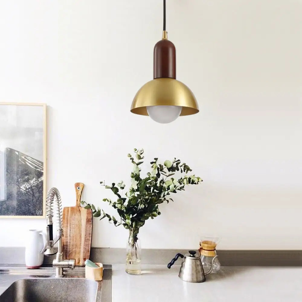 Modern Brass Pendant Light With Dome Shade - Single Postmodern Suspension Fixture For Living Room /