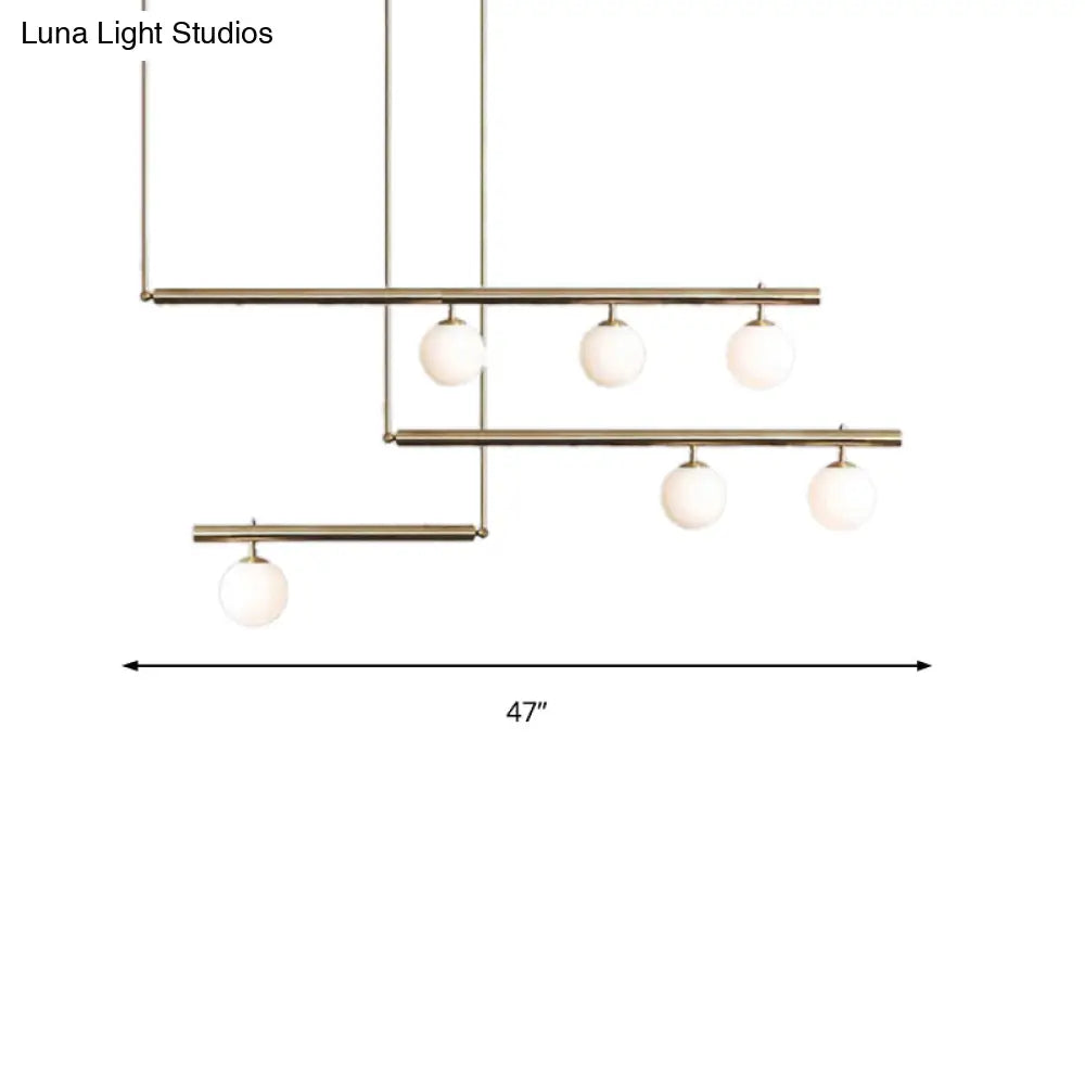 Modern Brass Pendant Light With Orbit Shade: Linear Office Chandelier (3/6/7 Lights)