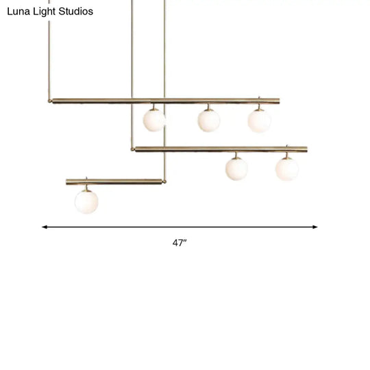 Modern Brass Pendant Light With Orbit Shade: Linear Office Chandelier (3/6/7 Lights)