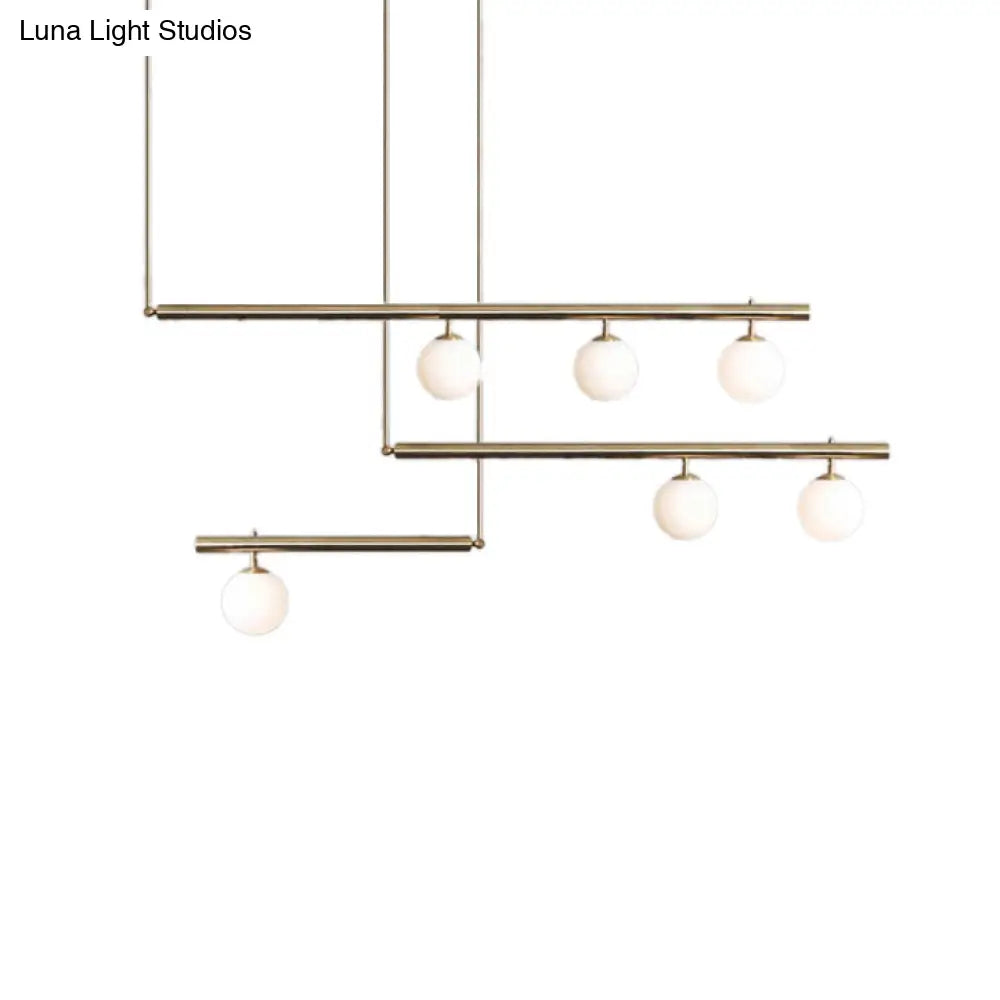 Modern Brass Pendant Light With Orbit Shade: Linear Office Chandelier (3/6/7 Lights)