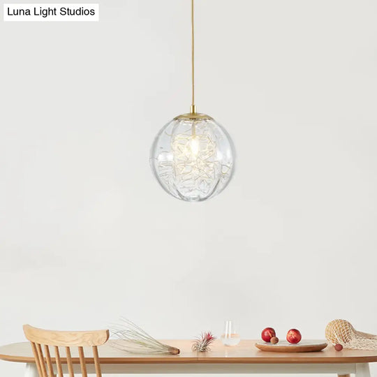 Modern Brass Pumpkin Ball Ceiling Light With Clear Glass - Single Bulb Suspended Pendant Lamp For