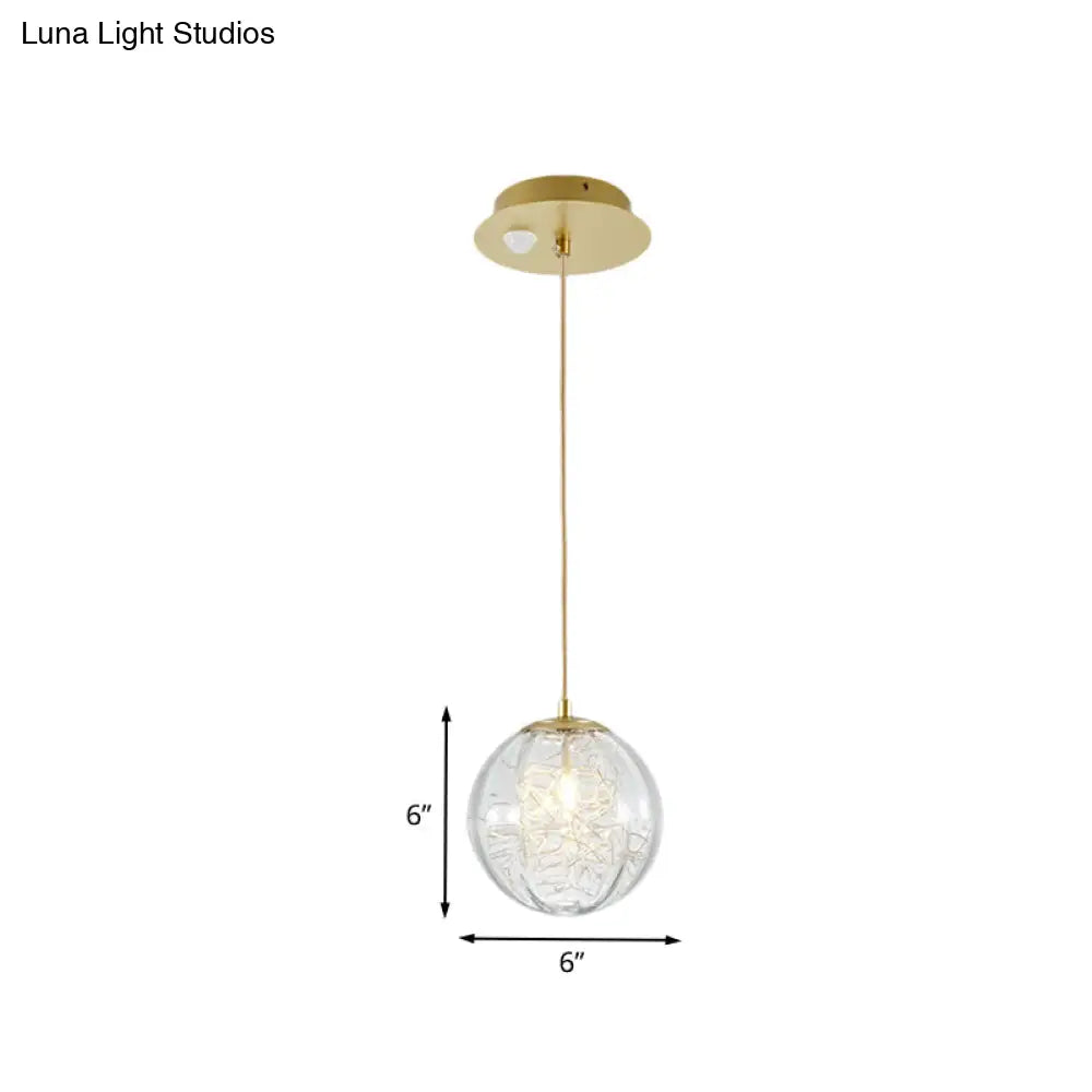 Modern Brass Pumpkin Ball Ceiling Light With Clear Glass - Single Bulb Suspended Pendant Lamp For