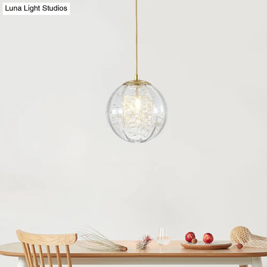 Modern Brass Pumpkin Ball Pendant Lamp With Clear Glass For Bedside Lighting