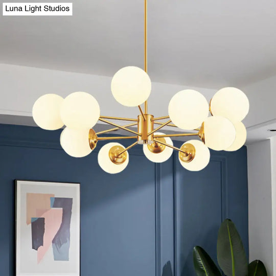 Modern Brass Radial Chandelier With Cream Glass Shade - Nordic Metal Suspension Lamp For Living Room