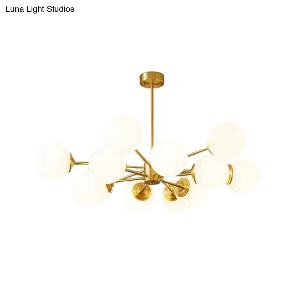 Modern Brass Radial Chandelier With Cream Glass Shade - Nordic Metal Suspension Lamp For Living Room