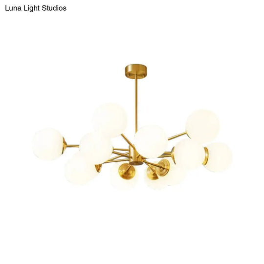 Modern Brass Radial Chandelier With Cream Glass Shade - Nordic Metal Suspension Lamp For Living Room