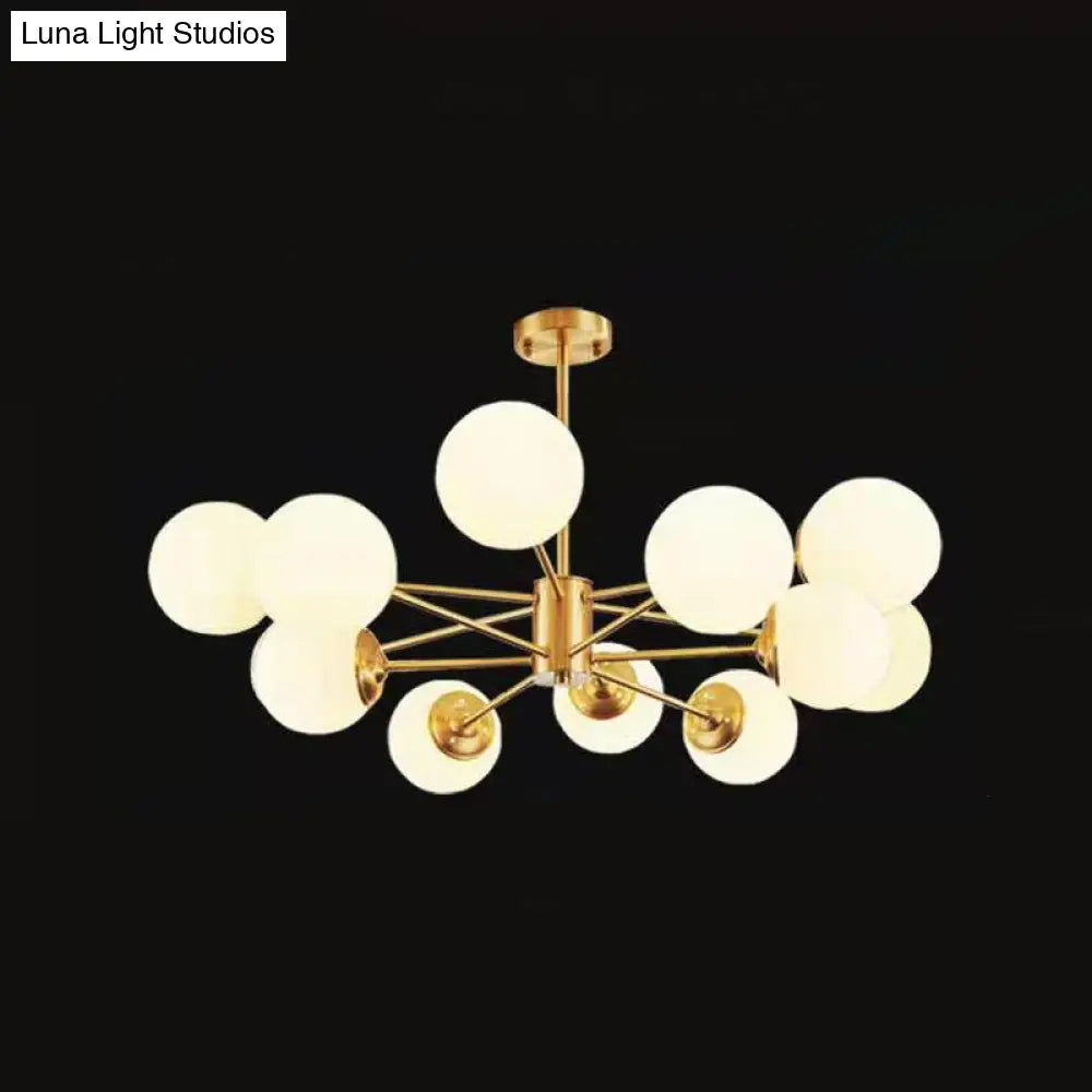 Modern Brass Radial Chandelier With Cream Glass Shade - Nordic Metal Suspension Lamp For Living Room