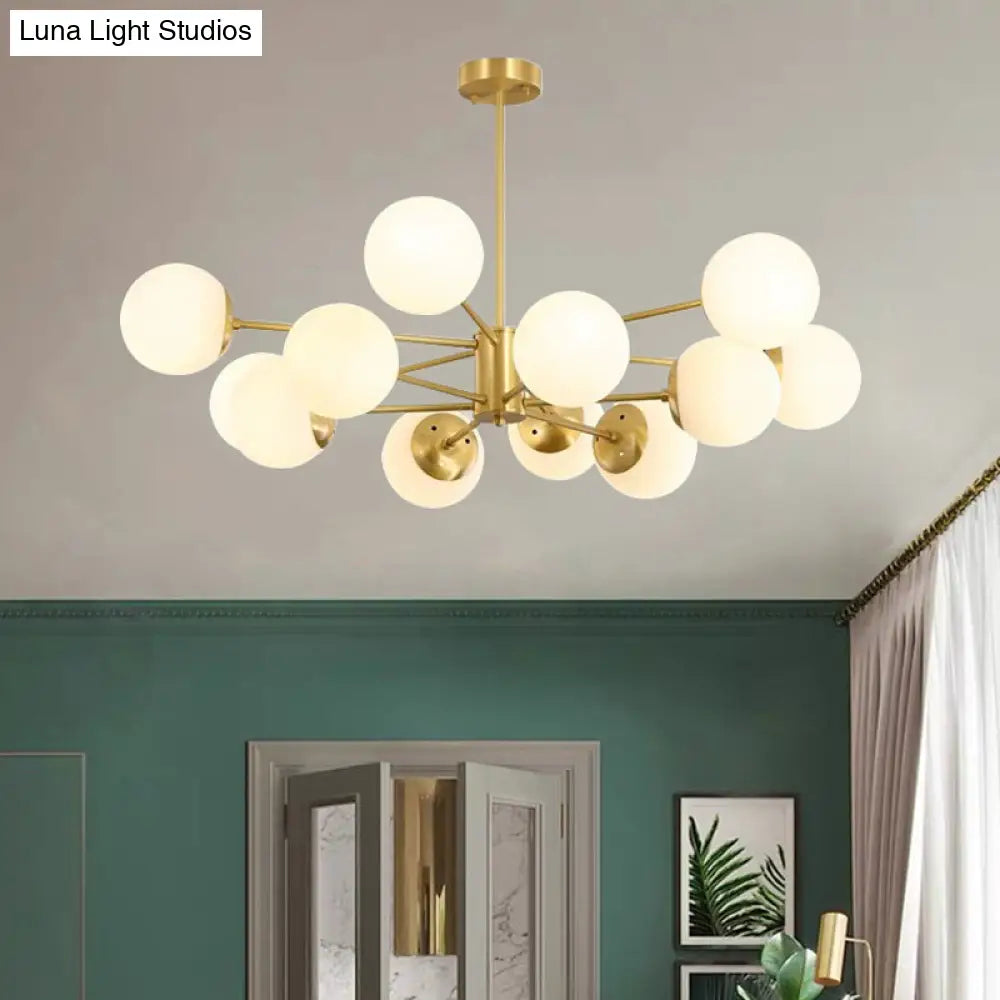 Modern Brass Radial Chandelier With Cream Glass Shade - Nordic Metal Suspension Lamp For Living Room