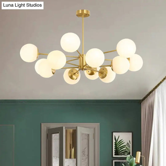 Modern Brass Radial Chandelier With Cream Glass Shade - Nordic Metal Suspension Lamp For Living Room