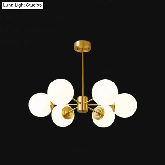 Modern Brass Radial Chandelier With Cream Glass Shade - Nordic Metal Suspension Lamp For Living Room