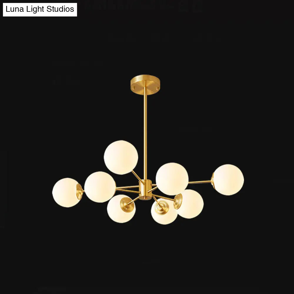 Modern Brass Radial Chandelier With Cream Glass Shade - Nordic Metal Suspension Lamp For Living Room