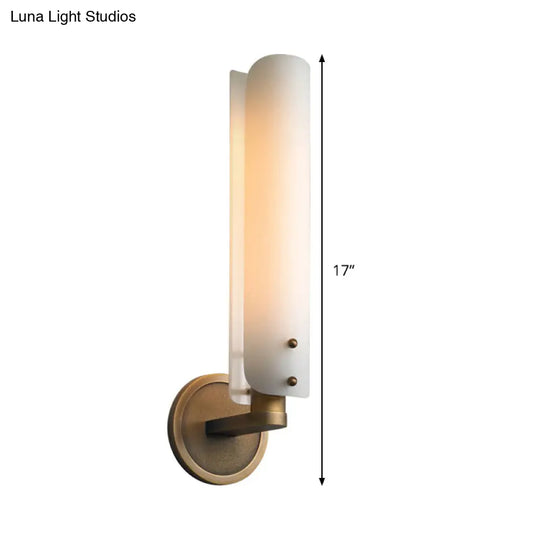 Modern Brass Sconce Light Fixture With Opal Glass Shade - Bedroom Wall Lamp