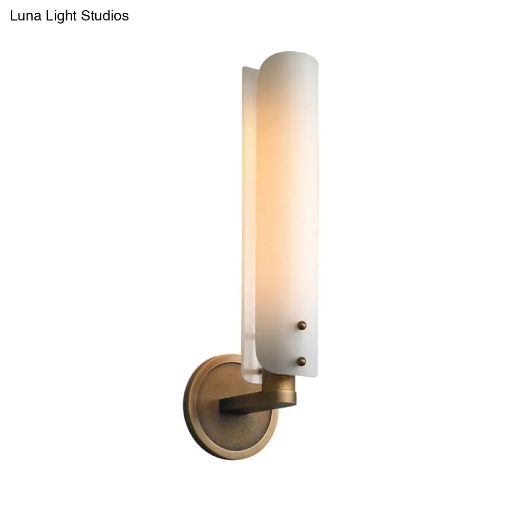 Modern Brass Sconce Light Fixture With Opal Glass Shade - Bedroom Wall Lamp