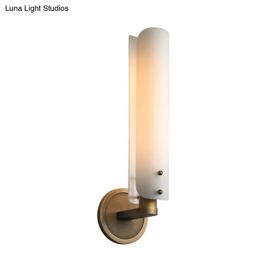 Modern Brass Sconce Light Fixture With Opal Glass Shade - Bedroom Wall Lamp