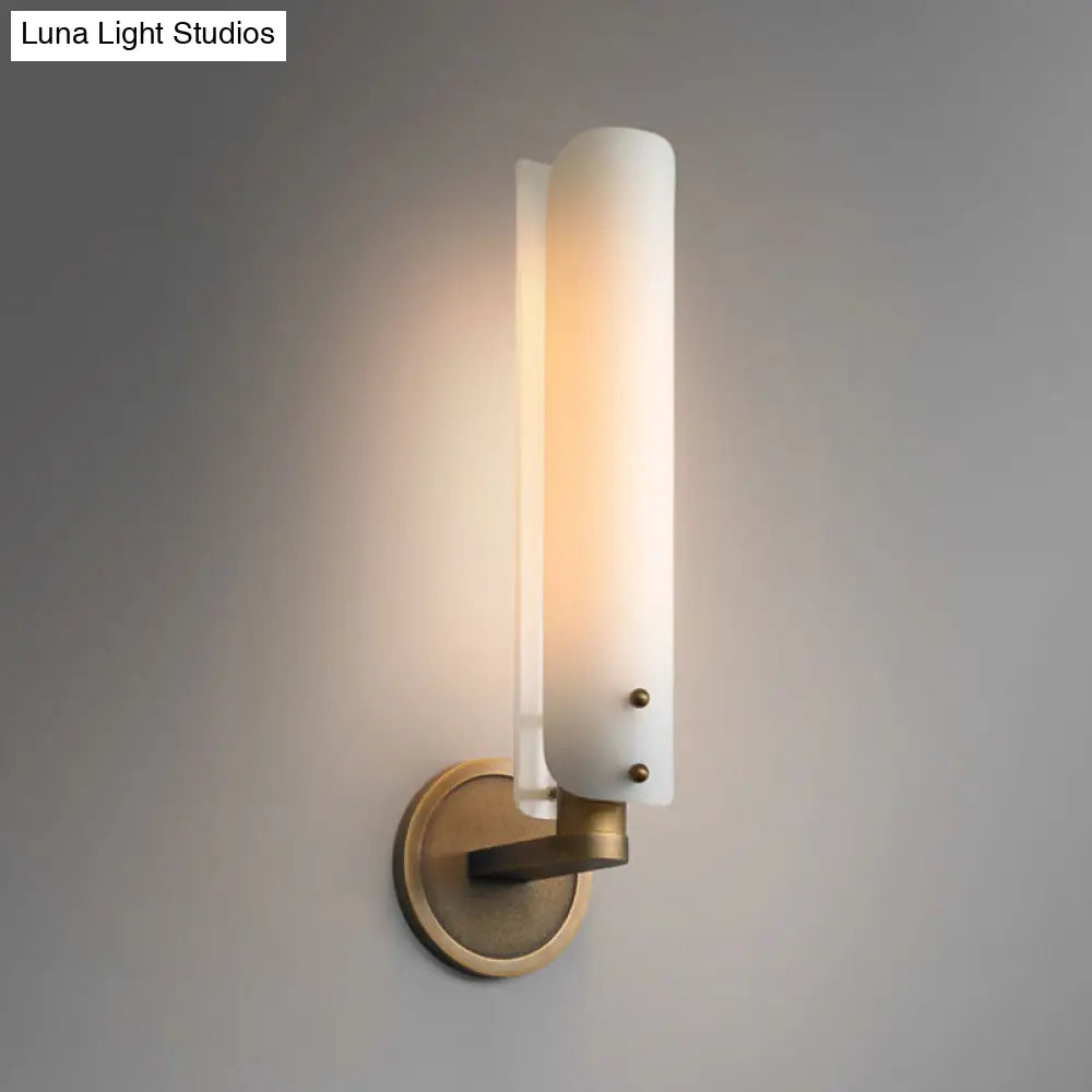 Modern Brass Sconce Light Fixture With Opal Glass Shade - Bedroom Wall Lamp