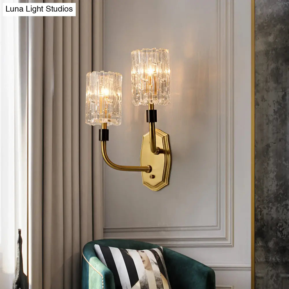 Modern Brass Sconce Light With Clear Glass Shade - Wall Mounted 1/2-Light For Living Room