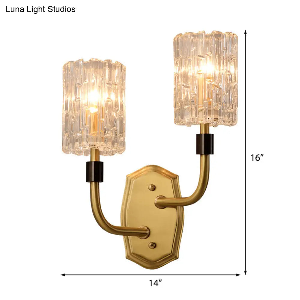 Modern Brass Sconce Light With Clear Glass Shade - Wall Mounted 1/2-Light For Living Room