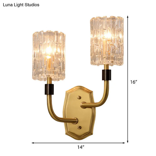 Modern Brass Sconce Light With Clear Glass Shade - Wall Mounted 1/2-Light For Living Room