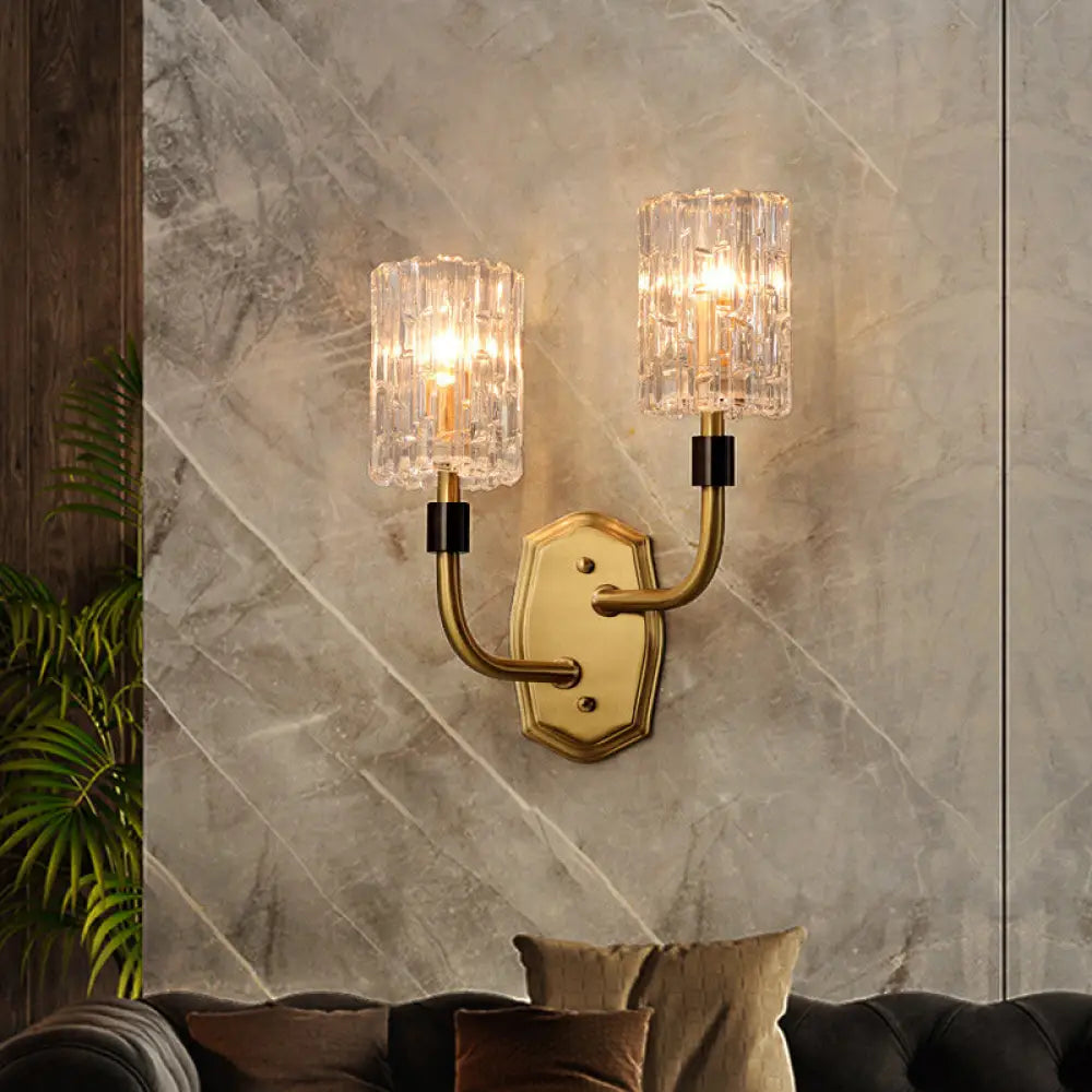 Modern Brass Sconce Light With Clear Glass Shade - Wall Mounted 1/2-Light For Living Room 2 /