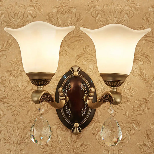 Modern Brass Sconce Light With Crystal Drop - Wall Mounted Indoor Lamp (1/2 Lights) 2 /