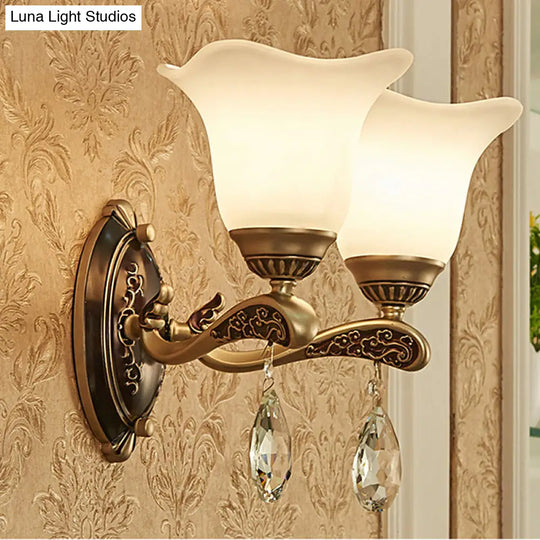 Modern Brass Sconce Light With Crystal Drop - Wall Mounted Indoor Lamp (1/2 Lights)