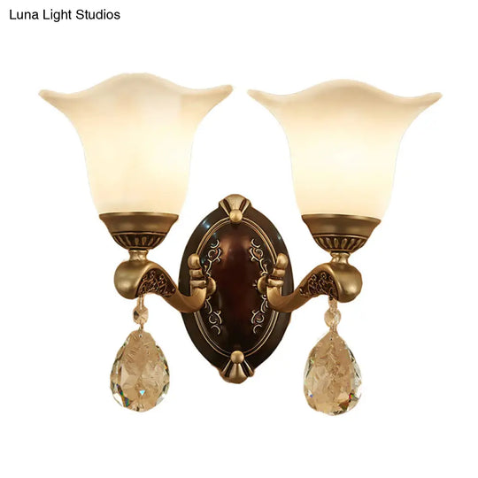 Modern Brass Sconce Light With Crystal Drop - Wall Mounted Indoor Lamp (1/2 Lights)